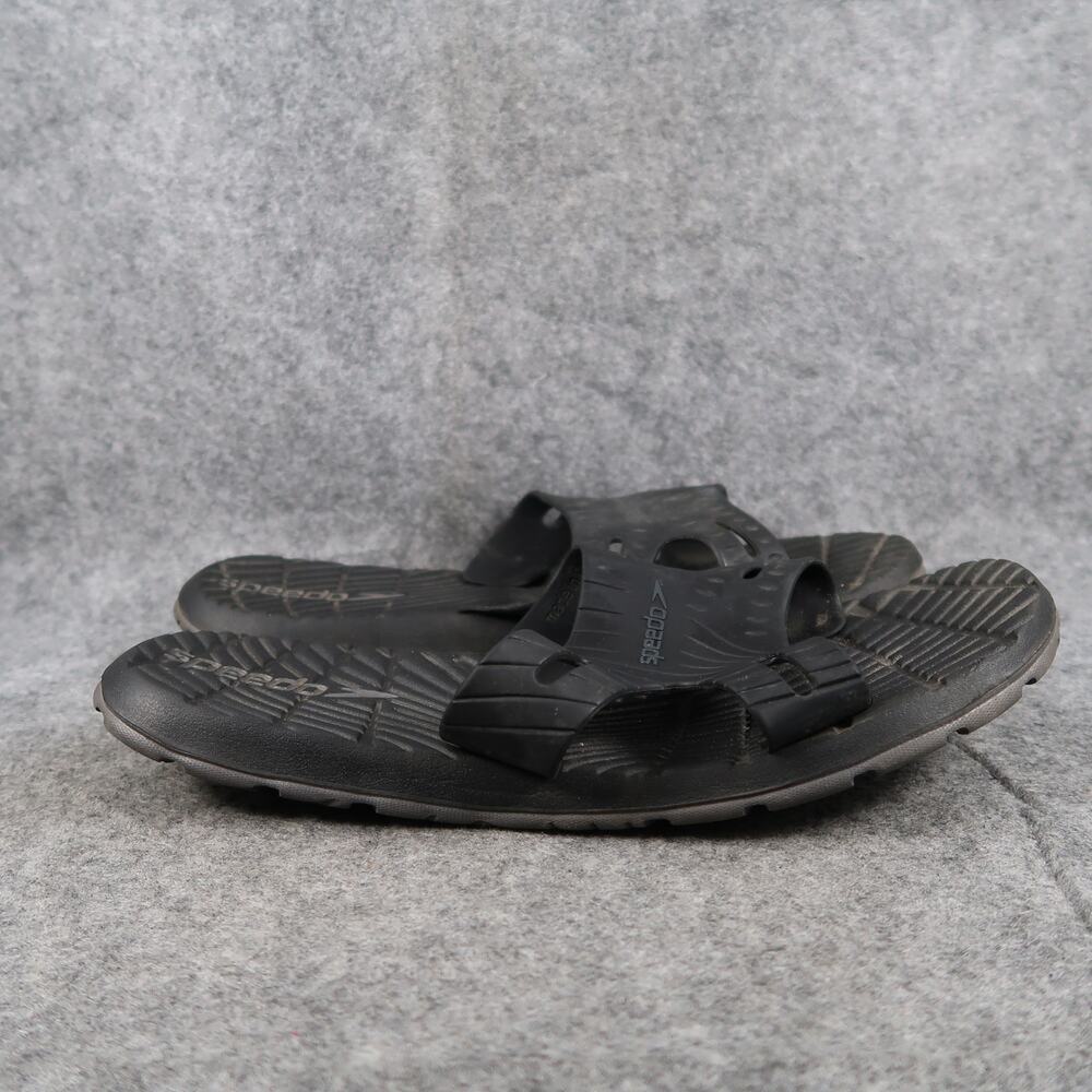 Speedo Slides Mens 11 Shoes Sandals Slip On Sport Deck Swim Casual Black Flat